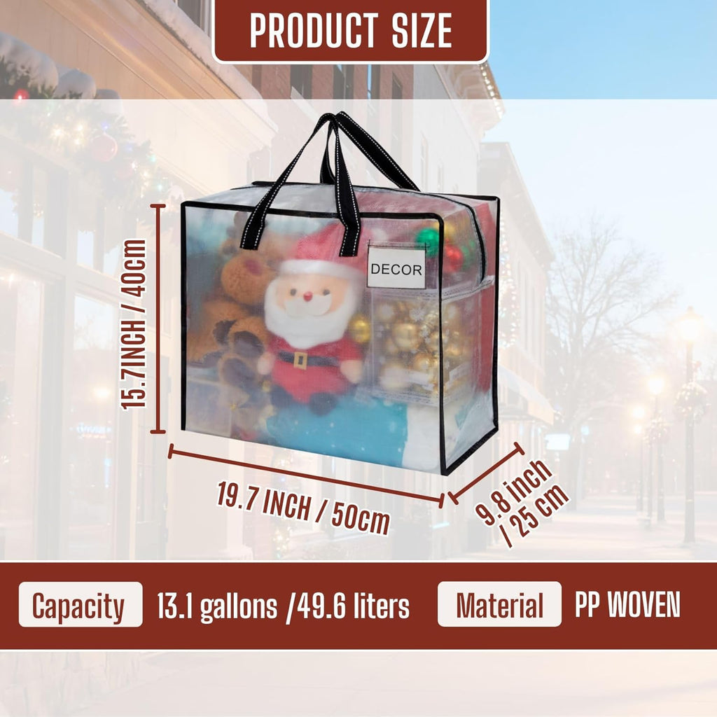 VENO Heavy Duty Moving Bags - 4 Pack Storage Totes with Top Zipper for Camping & Bedding (13 Gallon Clear)