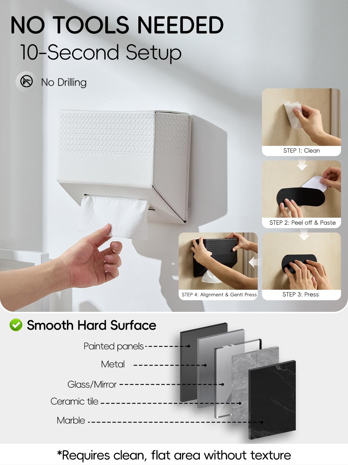 Cloudever Hand Towel Box Cover, No Drill Installation & Damage-Free Adhesive Backing for Wall Mounted, Streamlined Appearance for Kleenex Paper Hand Towels-Polar Ice