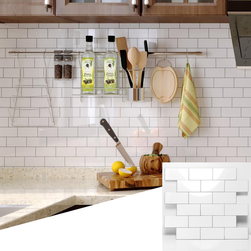 Reovatile 2026 New Upgrade Peel and Stick Backsplash Tile, Peel and Stick 11.34" X 11.57" Wall Tile for Kitchen, Bathroom, Fireplace, Laundry (Glossy White, 20 Packs)
