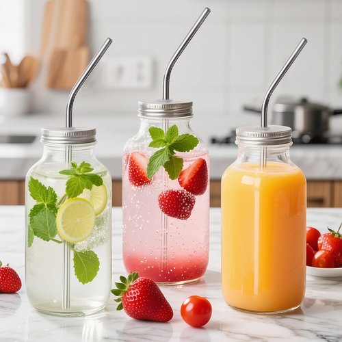 BIGIVACA 16 oz Glass Juice Bottles with Lids 10 Pack | Reusable & Leakproof Juicing Jars with Airtight & Sipping Lids, Straws & Brushes for Travel, Office, Home, Gym