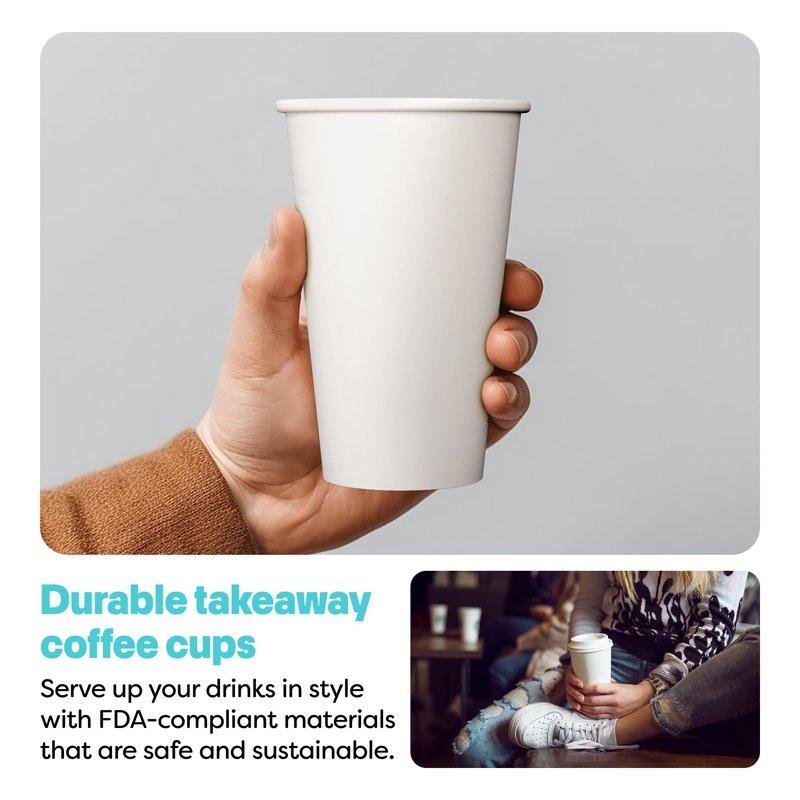 TOSSWARE GO 16oz Hot Cups - Set of 100, premium quality food safe coffee cups, FDA-compliant recyclable paper cups, single wall cups for hot and cold drinks, disposable 16oz white party cups