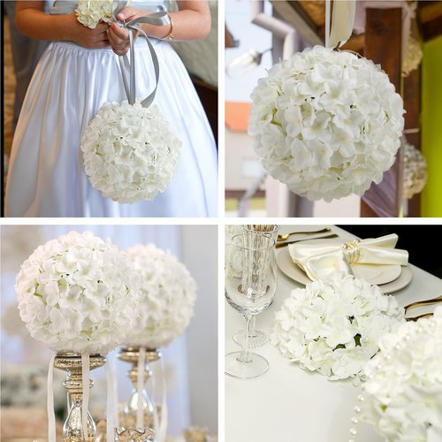 Auihiay 12pcs Flower Balls for Centerpieces, White Hydrangea Wedding Flower Balls for Centerpieces, Faux Hydrangeas Floral Arrangements Bouquet for Table, Home, Wedding Decoration