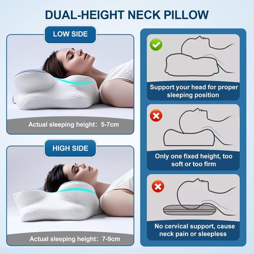 Cervical Pillow for Neck and Shoulder Relief, Cooling Memory Foam Pillow for Sleeping, Ergonomic Neck Support Pillow Contour Bed Pillow for Back Side Stomach Sleepers with Pillowcase