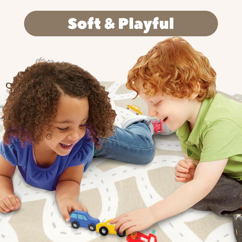STARUIA Large Kids Rug for Playroom, 4x6 Washable Road Car Rug for Kids Room, Non-Slip Car Carpet for Boys Room, Tan Traffic Classroom Rugs Soft Baby Play Mat for Bedroom Dorm Nursery Tent