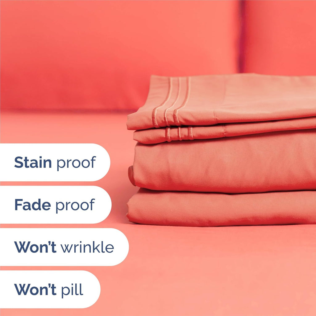 Skiennix Split King Size 5-Piece Sheet Set - Comfy Cooling Bed Sheets - Luxury Coral Bedding for All Ages - Deep Pockets, Soft & Wrinkle-Free