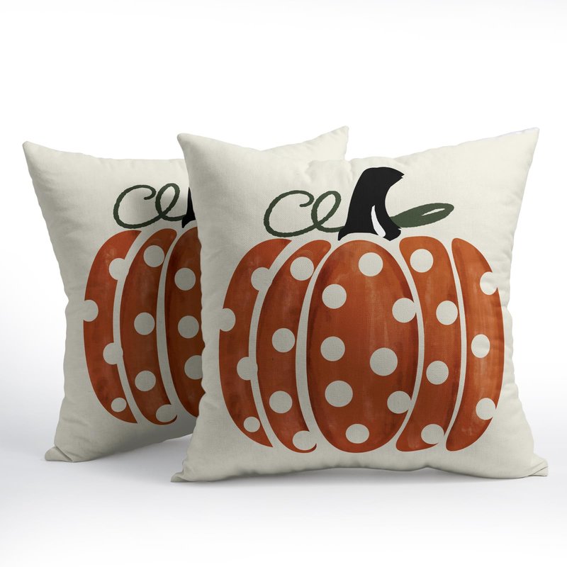 Fall Pumpkin Throw Pillow Cover 18x18 Inch Set of 2 Autumn Orange Pumpkin Outdoor Pillow Cases Polka Dot Beige Thanksgiving Farmhouse Square Cushion Covers for Sofa Couch Porch Patio Home Decor
