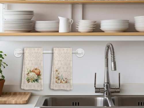 Bnwepo Fall Pumpkin Kitchen Towels, Rustic Fall Harvest Pumpkin Dish Towels, Farmhouse Autumn Hand Towels for Bathroom, 2Pac Set, 16 x 24 inches