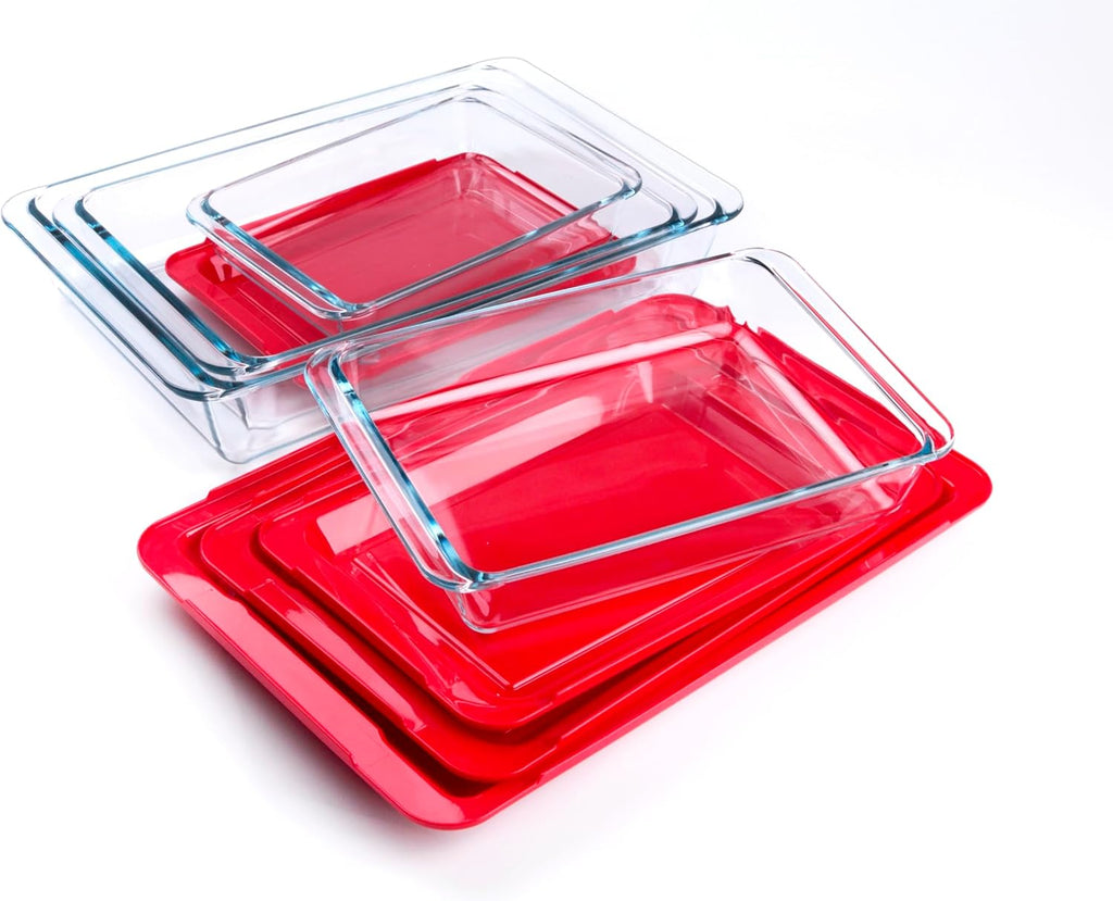 Tempered Glass Baking Pan Set by [Brand Name] - 8-Piece Set with BPA-Free Lids | Oven, Microwave & Dishwasher Safe - 1L to 4.2L Sizes