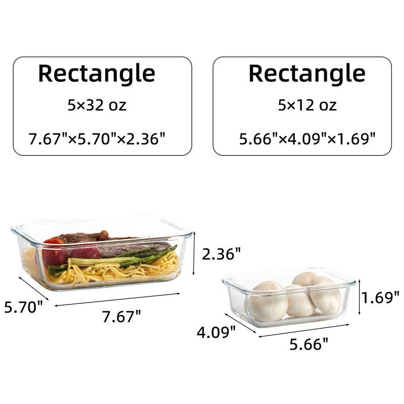 C CREST 10 Pack Meal Prep Glass Containers with Locking Lids - 5x 32oz + 5x 12oz - Ideal for Food Storage
