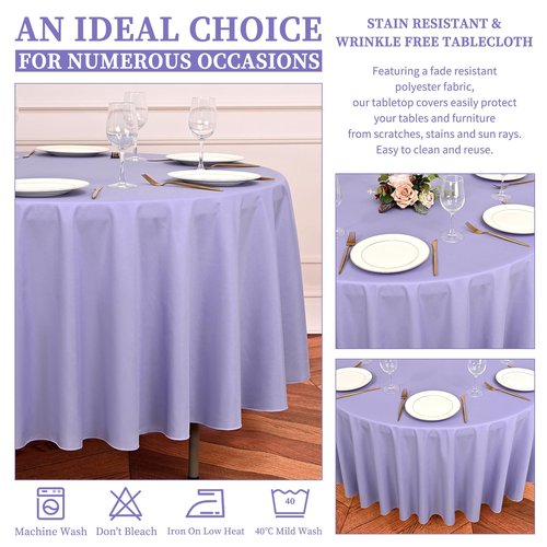 Showgeous 4 Pack Lavender Round Tablecloth 120 Inch Polyester Table Cloth for Round Tables Washable Decorative Fabric Table Covers for Wedding Dining Party