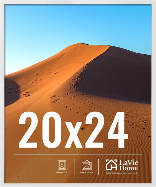 LaVie Home 20x24 Picture Frame - Classic White Wall Display with HD Plexiglas | Vertical & Horizontal Use