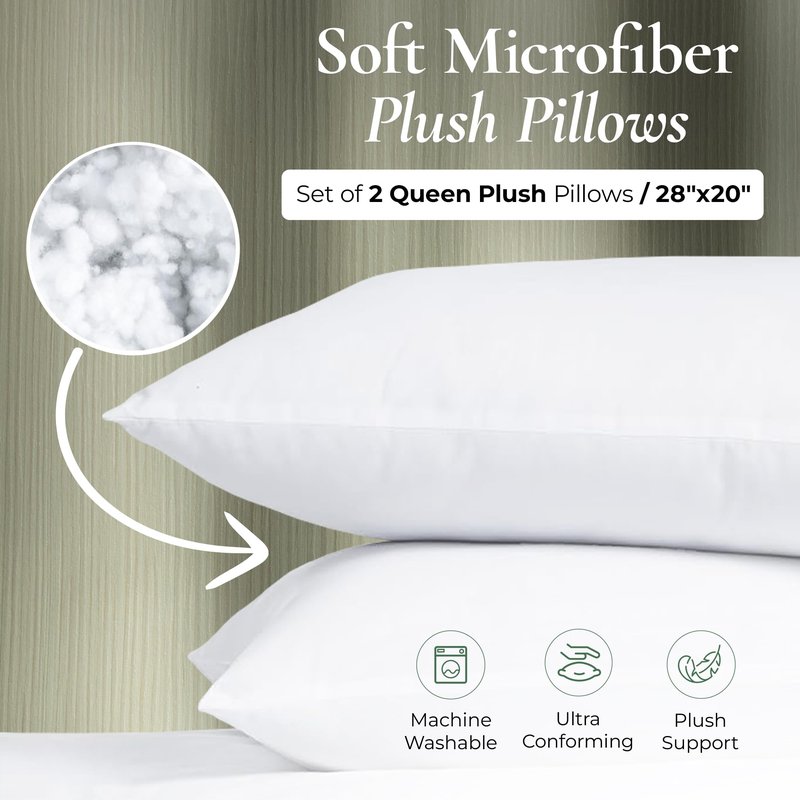 Fern and Willow Queen Size Bed Pillows - Set of 2, 28"x20" - Luxurious Ultra-Soft Cooling Pillow - Hotel Quality, Down Alternative Fill - Ideal for Side, Back & Stomach Sleepers