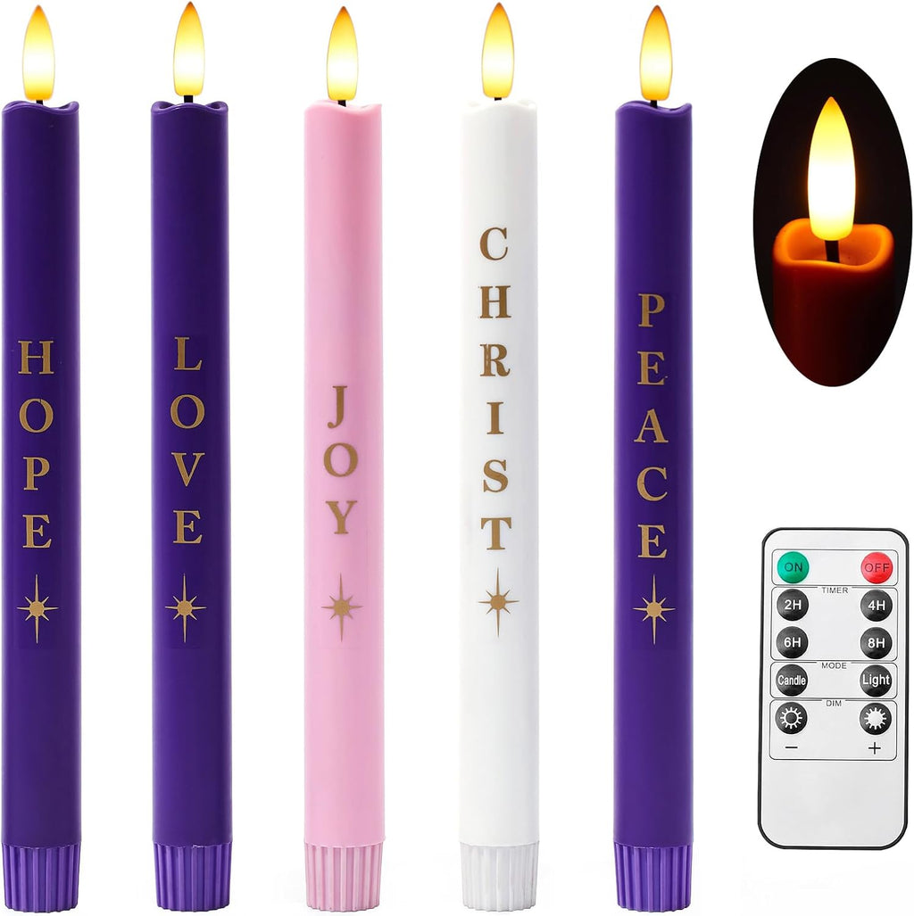 Stmarry Flameless Advent Candles - Realistic 3D Flames with Remote Control | Set of 5, 10 Inch Tall