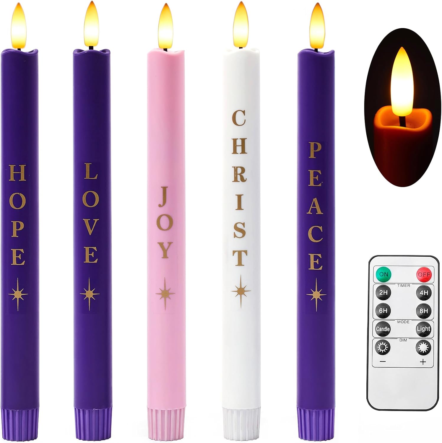 Stmarry Flameless Advent Candles - Realistic 3D Flames with Remote Control | Set of 5, 10 Inch Tall