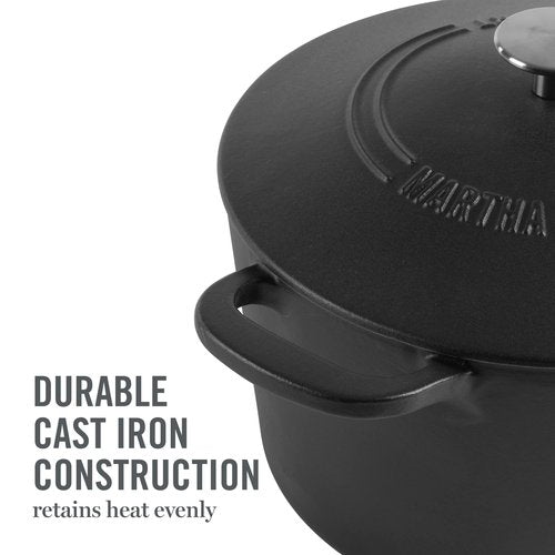MARTHA STEWART Gatwick 7-Quart Enamel Cast Iron Dutch Oven Pot with Lid – Matte Black – Durable Heavy-Duty Dutch Oven for Slow Cooking, Braising & Baking