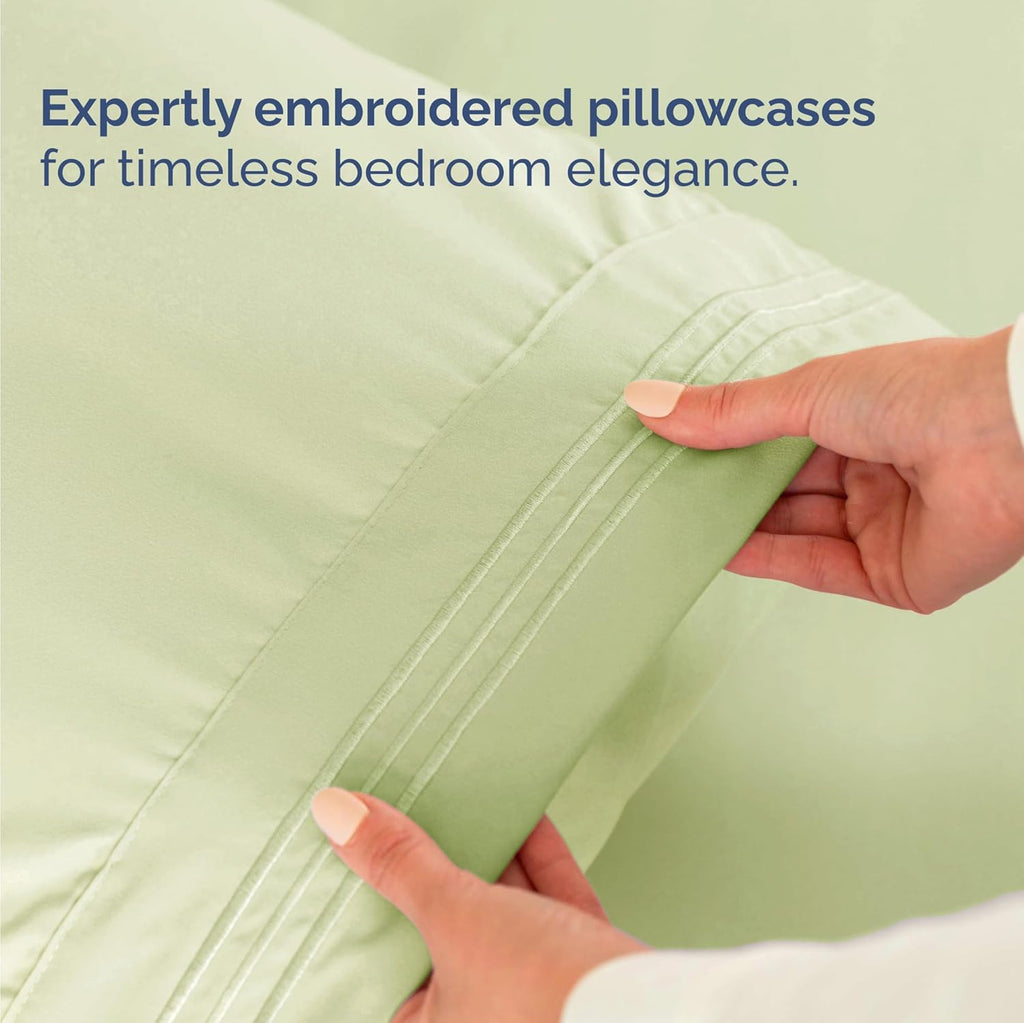 Skiennix Twin Size Sheet Set - Comfy Cooling Bed Sheets | Luxury Hotel Quality - Deep Pockets, Wrinkle-Free - Light Sage Green