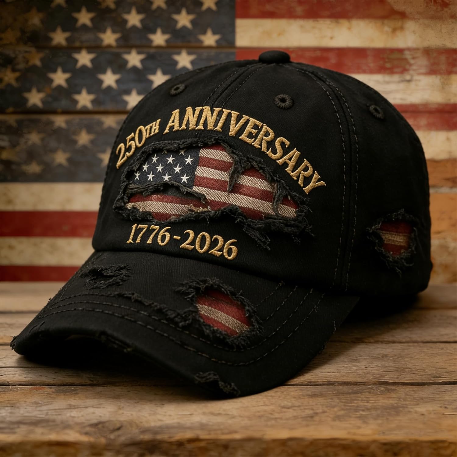 250 Anniversary USA Hat - Ripped Denim Baseball Cap for Men & Women | Celebrate 250 Years