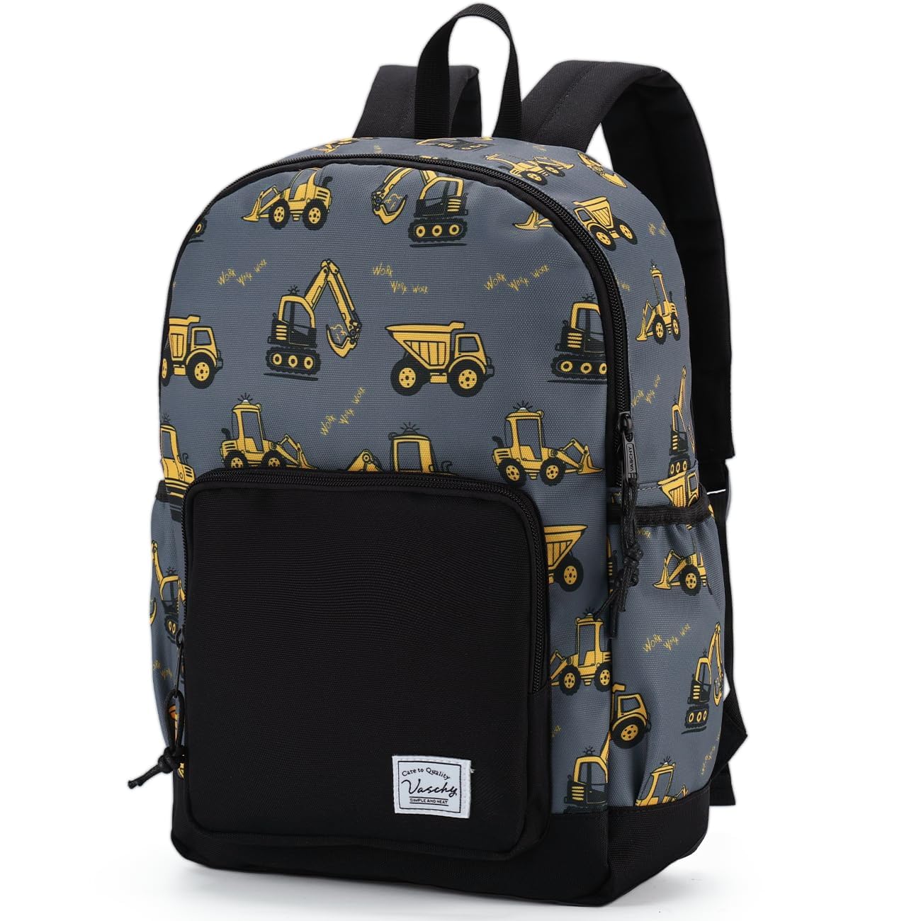 VASCHY Toddler Kids Backpacks, Cute Lightweight Water Resistant Preschool Backpack for Little Boys with Chest Strap Excavator