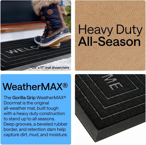 GORILLA GRIP Waterproof All-Season WeatherMAX Doormat - Stain & Fade Resistant, 29x17 Black