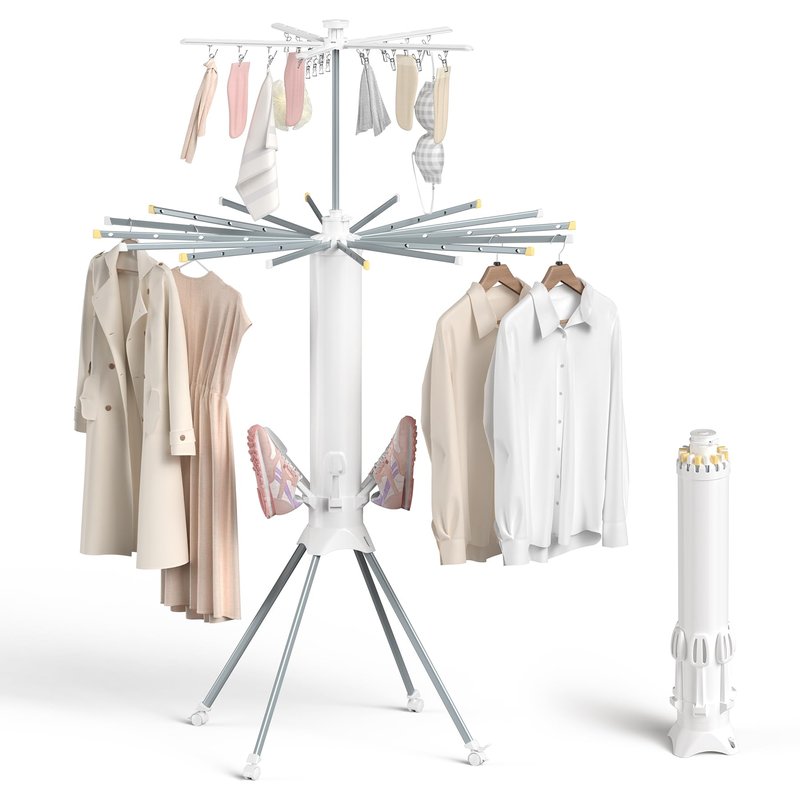 GBEER Clothes Drying Rack Foldable, 4-Legged Laundry Drying Rack Collapsible, Clothing Drying Rack with 4 Pulleys, 3-Tier Collapsible Drying Racks for Laundry and Shoes