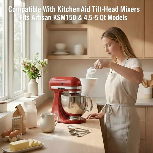 KitchenAid Flour Funnel Set - Easy-Pour Baking Accessory for 4.5–5 Qt Tilt-Head Mixers | Dishwasher-Safe, White