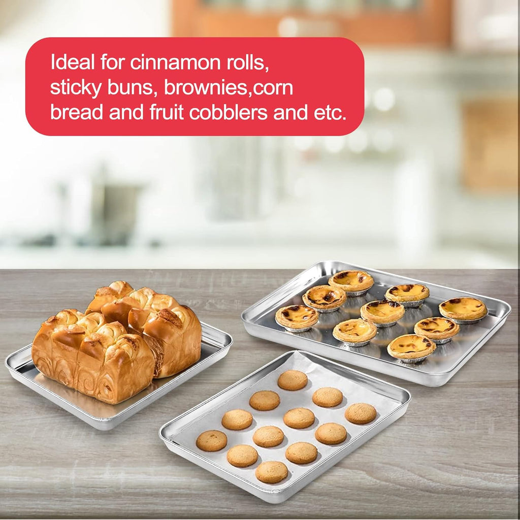 Skiennix Stainless Steel Baking Sheets - Non-Stick & Easy Clean | 4-Piece Toaster Oven Set