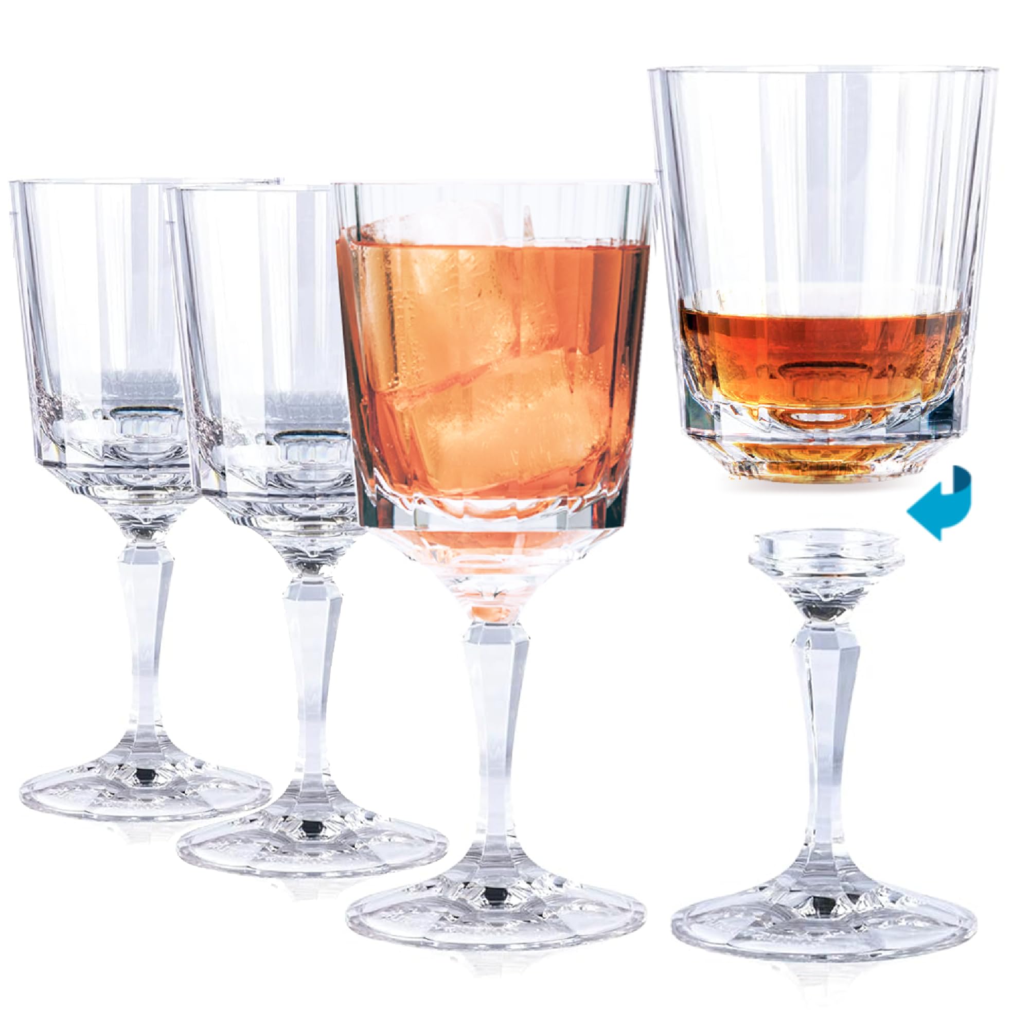 Stem Connect Tumbler, GREAT GIFT IDEA -Fine Lines -BPA-Free Ecozen, Wine -Rock glass -Wind Resistant Set of 4