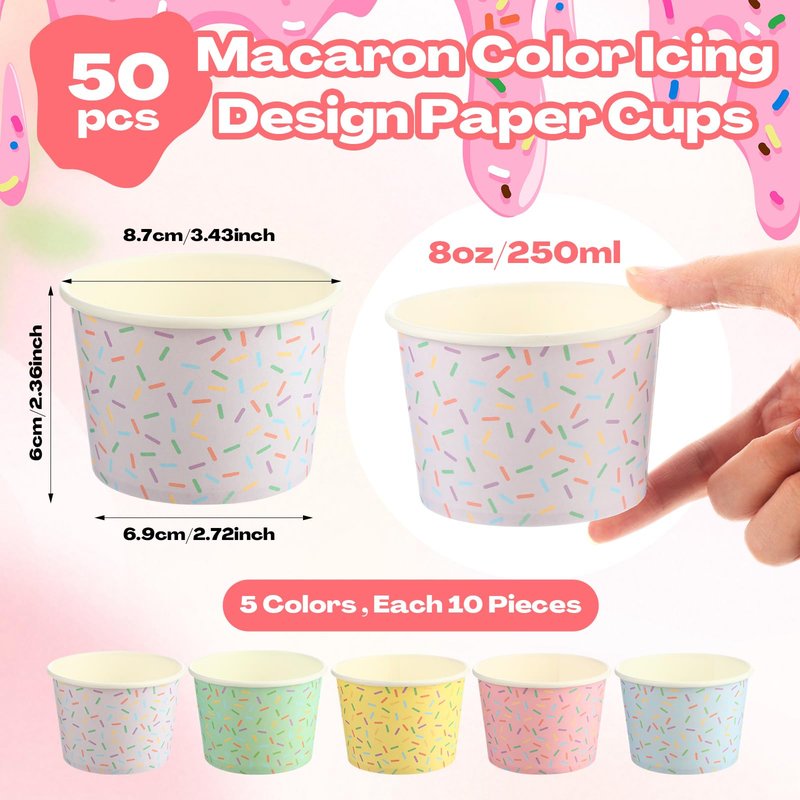 Jingmore 50 Pcs Paper Ice Cream Cups 8 oz Sprinkles Disposable Dessert Bowls Color Disposable Ice Cream Bowls Containers for Hot and Cold Party Supplies Cups Food Containers for Dessert Snack Yogurt