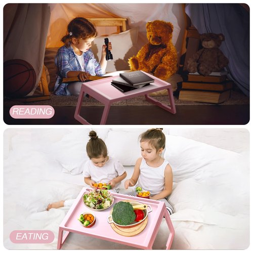 6 Pieces Breakfast in Bed Tray with Foldable Legs,26.8"x14" Bed Table Tray with Handles Serving Breakfast Tray for Couch Snack Sofa Home Sleepover Slumber Party (Pink)