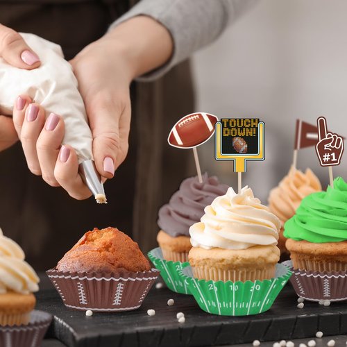 Football Party Supplies: 300-Count Football Cupcake Liners & Wrappers - Game Day, Birthday, and Tailgate Parties - Premium Football Cake Decorations - Football Party Favors