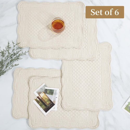 MABOZOO 100% Cotton Quilted Placemats Set of 6,Washable Cloth Table Placemats for Kitchen & Dining Table