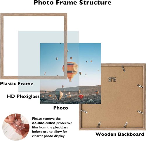 JCJMY 12x12 Inch Picture Frame - Rustic Brown Wall Gallery Frame with Shatter Resistant Plexiglass