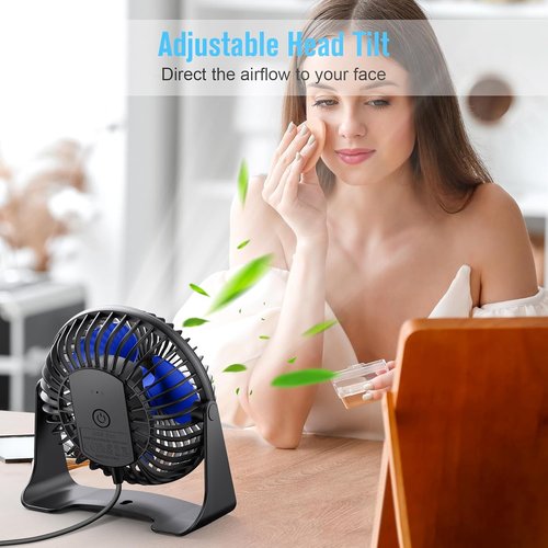 BESKAR USB Small Desk Fan - Portable 3-Speed Personal Fan with 360° Rotation | Quiet Operation, 3.9 ft Cord