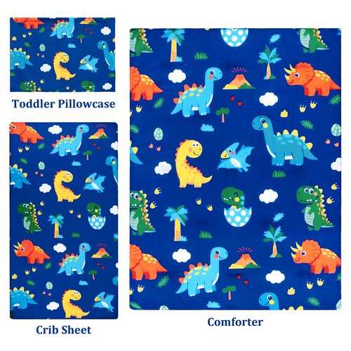 Cloele Crib Bedding Set for Boys Girls- 3 Piece Dinosaur Baby Bedding Set Soft Comforter Bed Set Includes Toddler Pillowcase Crib Sheet Baby Quilt - Nursery Bedding Set for Boys-Colorful Dinosaur