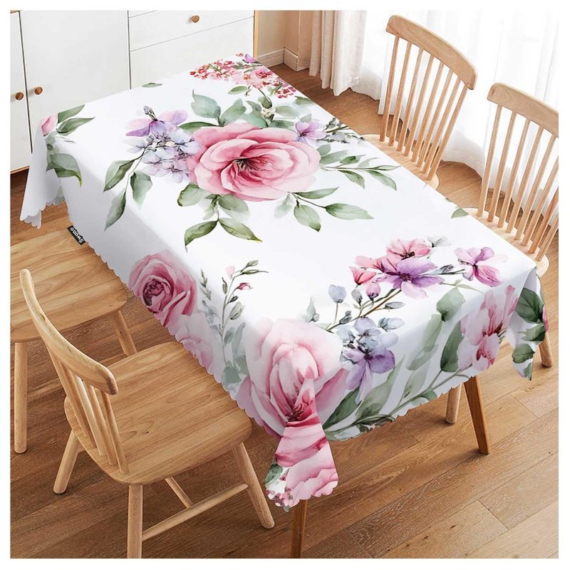 Swono Rose Table Cloth Rectangle Tables Watercolor Pink Flowers Rose Leaves Kitchen Table Cover Oblong 52"X70" Tablecloth for Dining Table Buffet Parties Patio and Camping