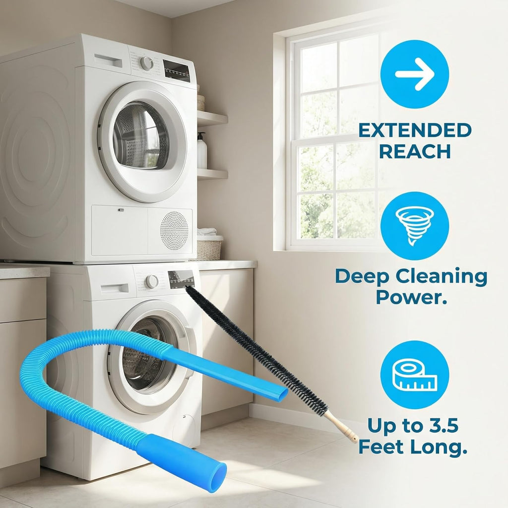 Skiennix Dryer Vent Cleaner Kit - 31.5" Flexible Lint Vacuum Attachment | Universal Fit, Reduces Fire Hazards, Deep Cleans Clogged Vents (Blue)