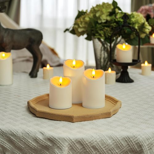 Homemory Flameless Outdoor Waterproof LED Candles - Remote & Timer Included | Ivory White, Set of 3