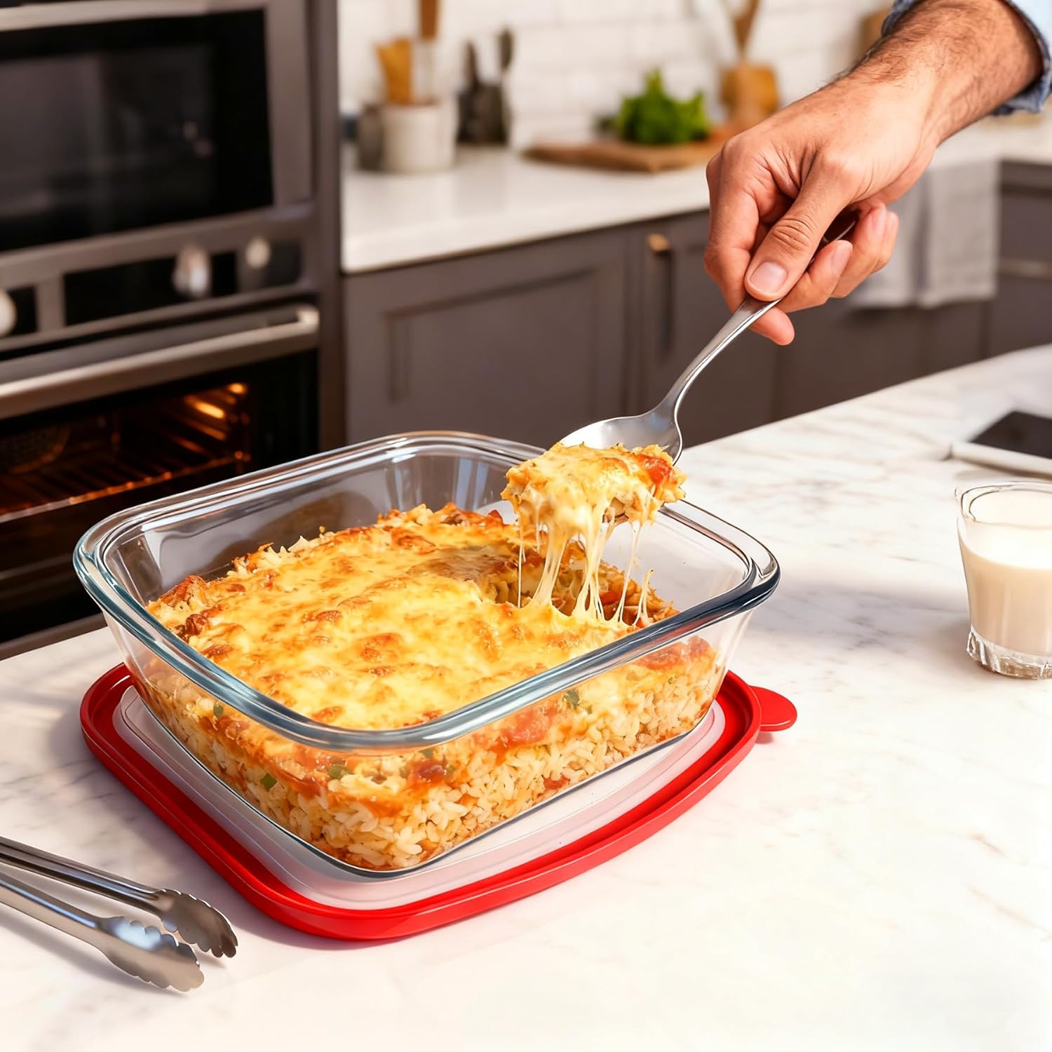 Skiennix Glass Baking Dish - 2.75Qt Square 9x9 Pan With Lid & Non-Slip Mitts | Oven Safe