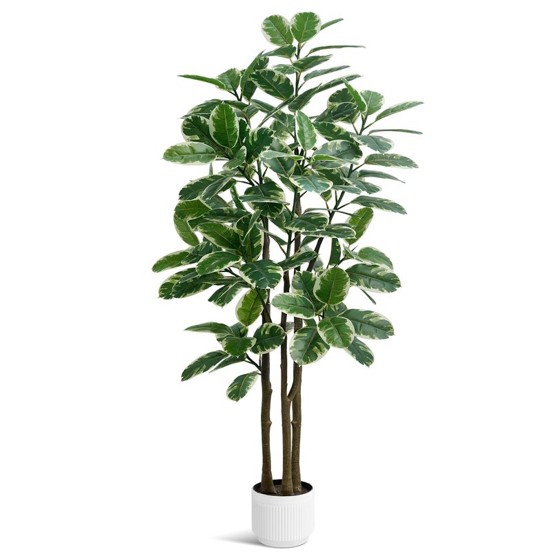 Faux Fiddle Leaf Fig Tree, 6ft Faux Plant Fake Ficus Silk Trees with White Planter, Artificial Fig Trees Floor Plants for House Office Living Room Indoor Home Decor (fig Tree)