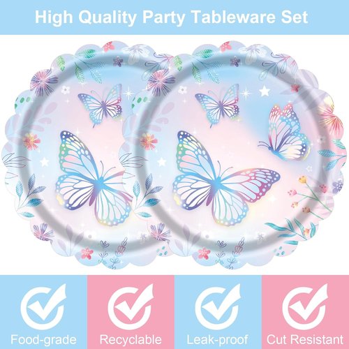 Butterfly Paper Plates by [Brand Name] - 7 Inch Disposable Dessert Plates | 40 Count for Birthday Parties & Baby Showers