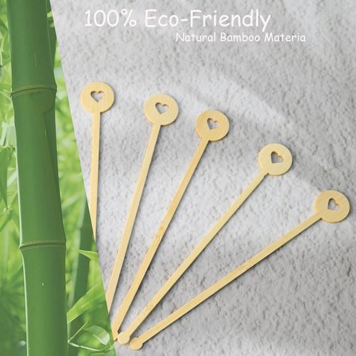 TreeMVI- 200PCS Disposable Coffee Stirrers 7IN Bamboo Coffee Stir Sticks for Mixing Drink,Cocktails,Milk Tea (200PCS-7IN Heart)