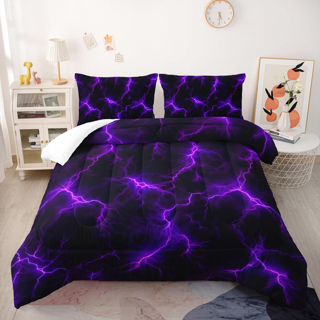 Nttopship Violet Lightning Comforter Set Twin Thunder Bedding Sets 3PCS for Kids Teen Adult Violet Room Decor Ultra-Soft Lightweight Microfiber 1 Comforter with 2 Pillowcases