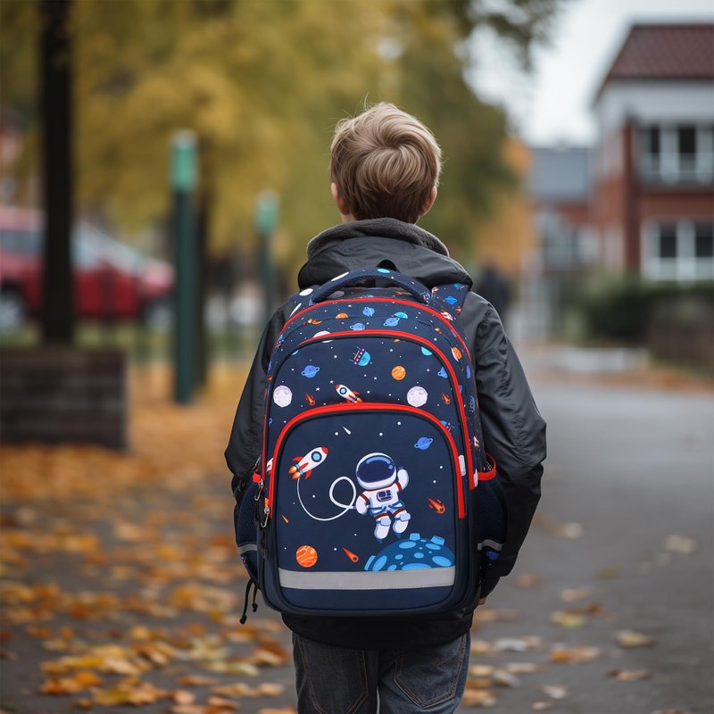 Moonmo School Backpack Kids Bookbag Set-with Lunch Bag & Pencil Case Elementary Preschool Kindergarten Supplies for Boys Large Capacity Backpack Set (Dark Blue Space)