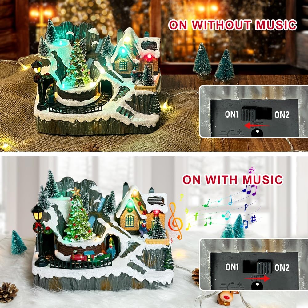 Tarocynn Christmas Village House Figurine - Musical & Light-Up Moving Tree & Train Display