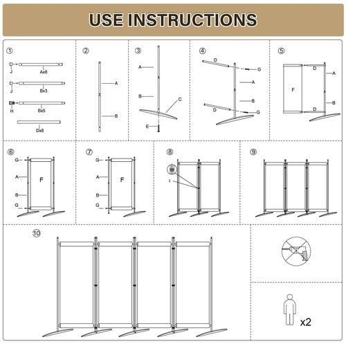 AKTOP Room Divider 4 Panel, 80" W Portable Wall Divider for Room Separation, Freestanding Partition Room Dividers, Folding Room Separators Privacy Screens for Home Office Bedroom, Grey