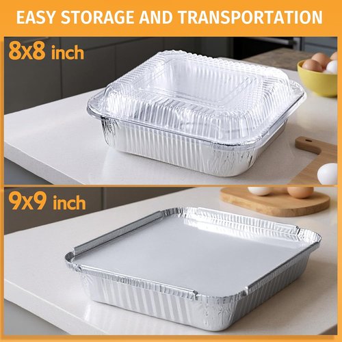 40 Pack Disposable Aluminum Foil Pans with Lids - 9x9 & 8x8 Square for Meal Prep and Cooking