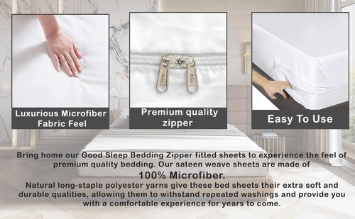 Pure Eco Zipper Fitted Sheet Full Size (54X75), 100% Microfiber Fitted Sheet 1 Piece 12" Deep Pocket, Super Soft Comfy and Easy to Put, Zipper Sheets Full Size - Ivory Color