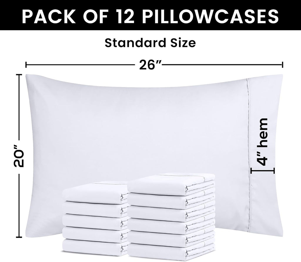 Utopia Bedding Standard Pillow Cases - 12 Pack - Soft Brushed Microfiber - 20 X 26 Inches | Fade Resistant, White