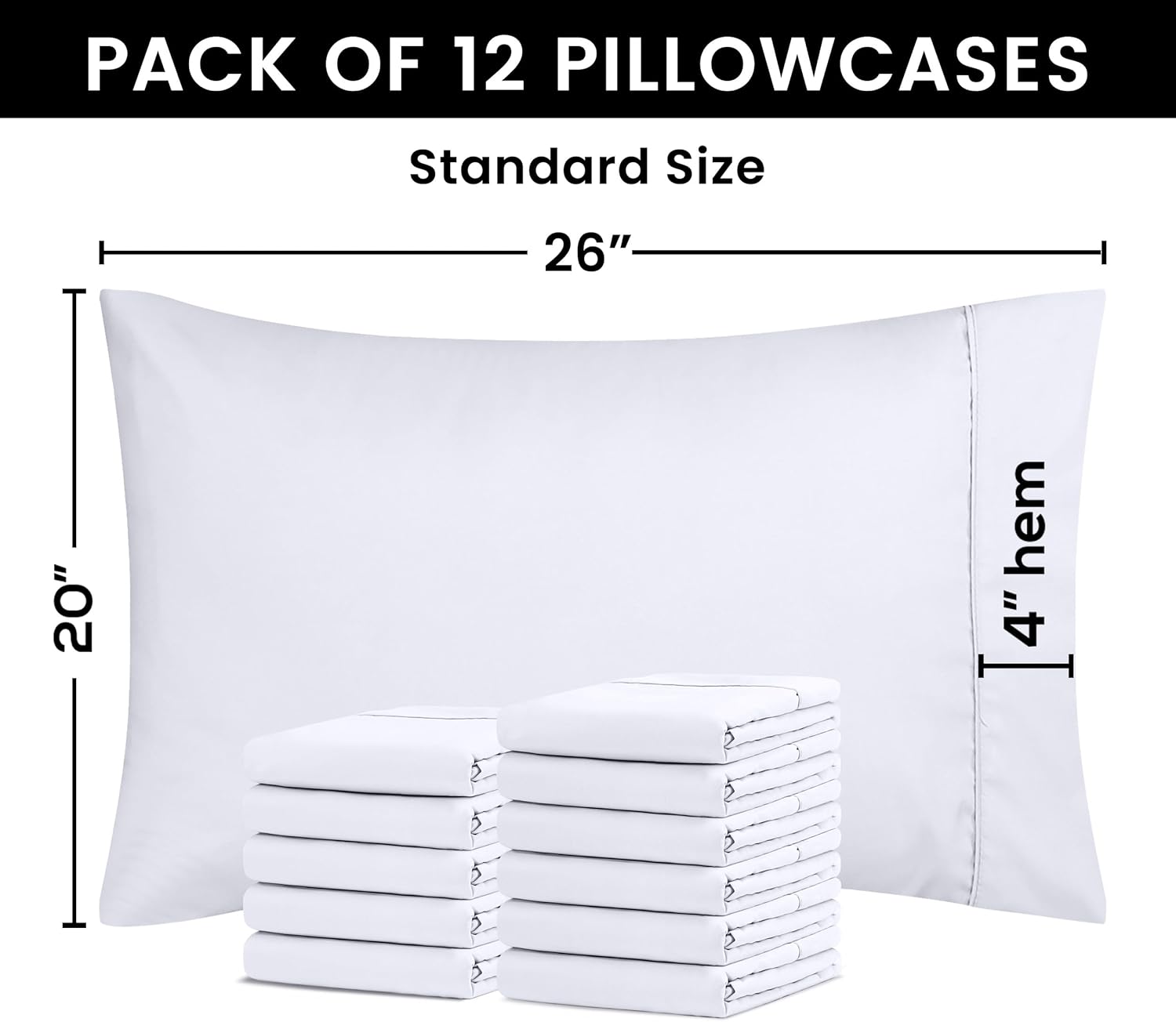Utopia Bedding Standard Pillow Cases - 12 Pack - Soft Brushed Microfiber - 20 X 26 Inches | Fade Resistant, White