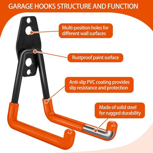 Heavy Duty Garage Hooks 28 Pack by [Brand Name] - Non-Slip PVC Coated Storage Solution for Bikes, Ladders & Tools